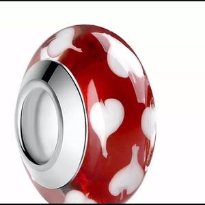 2pcs Silver European Murano Red Glass Beads Charm